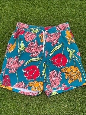 Men's Teal Floral Swim Trunks